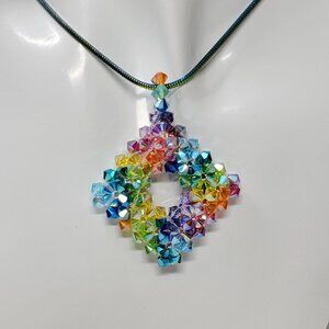 Handmade Rainbow Crystal Pendant Necklace | Colorful Beaded Jewelry Gift for Her